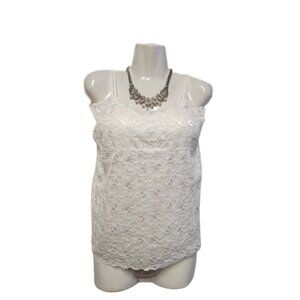 White Lace Long Camisole Lace Tank Top Stretchy Long Camisole - Size L- NEW